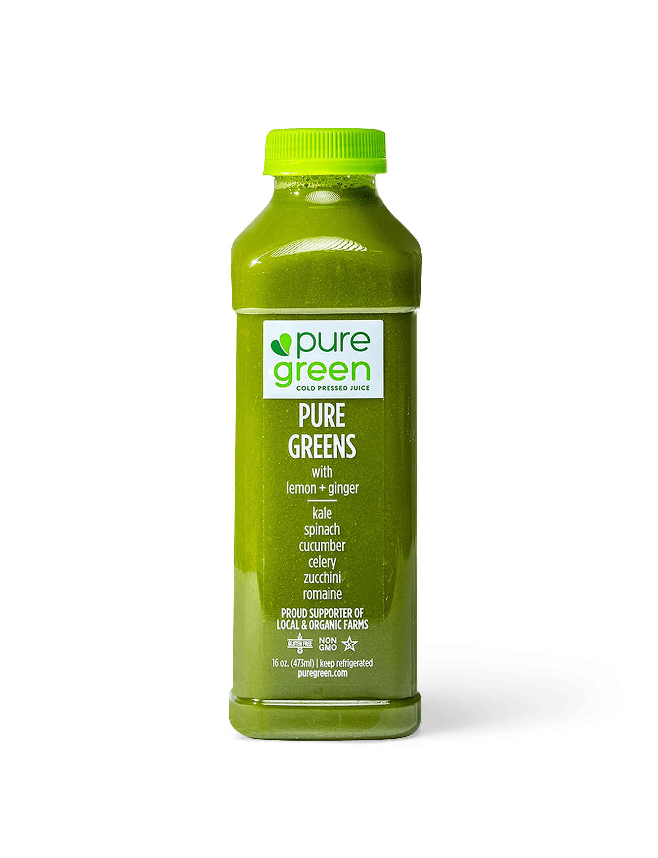 Pure Green 100% Juice, Pure Greens, with Apple Lemon + Ginger - 16 oz